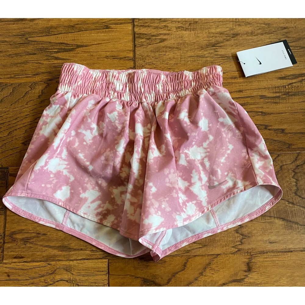 Nike Womens Dri-FIT Tie Dye Running Shorts Pink White Loose Fit Size XS NWT